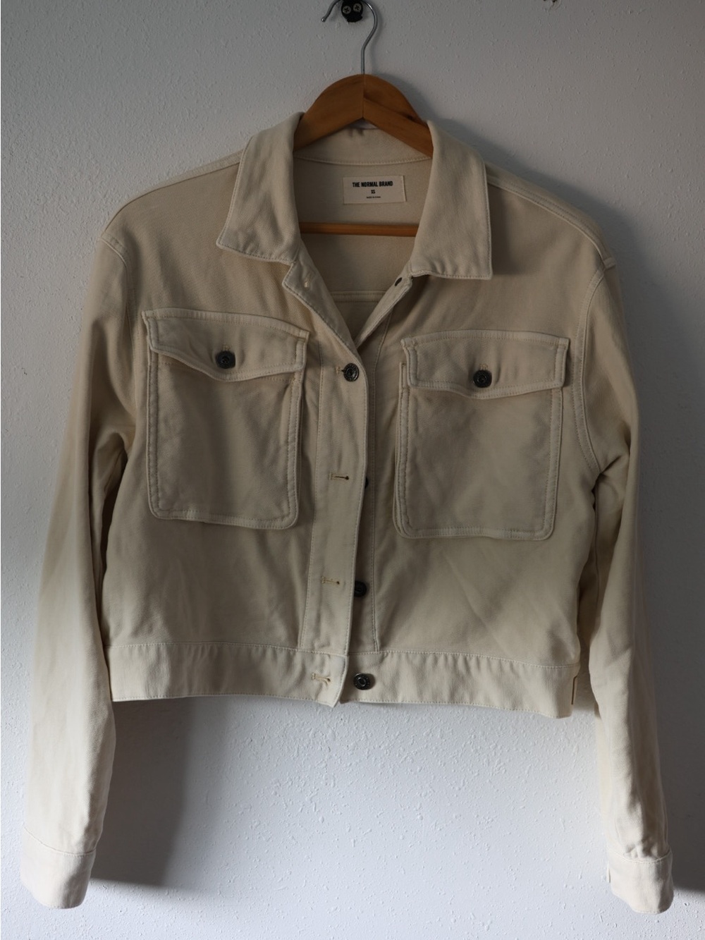 The Normal Brand Cream Cropped Utility Jean Jacket